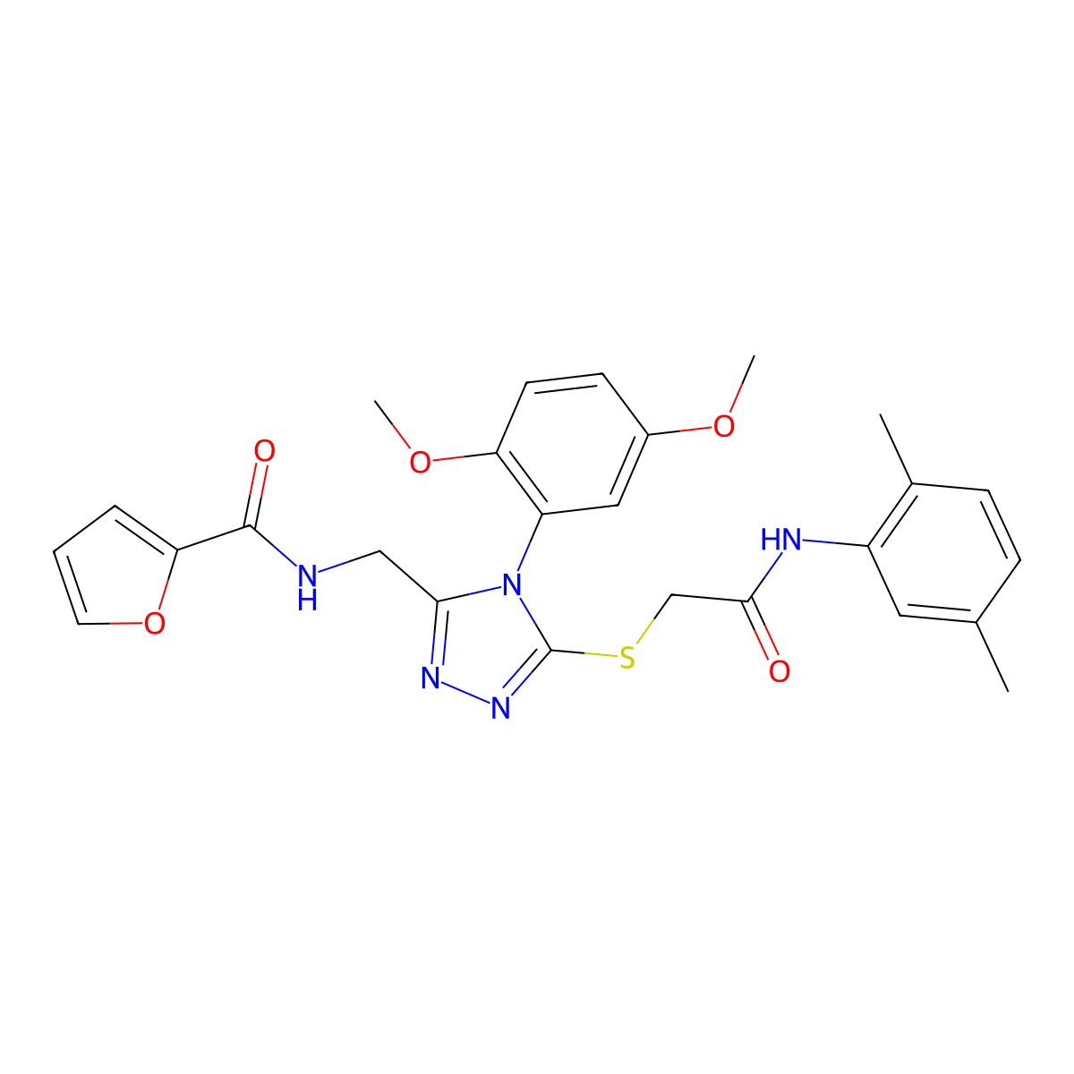 N-((4-(2,5-dimethoxyphenyl)-5-((2-((2,5-dimethylphenyl)amino)-2-oxoethyl)thio)-4H-1,2,4-triazol-3-yl)methyl)furan-2-carboxamide molecular structure, CAS 310450-67-0