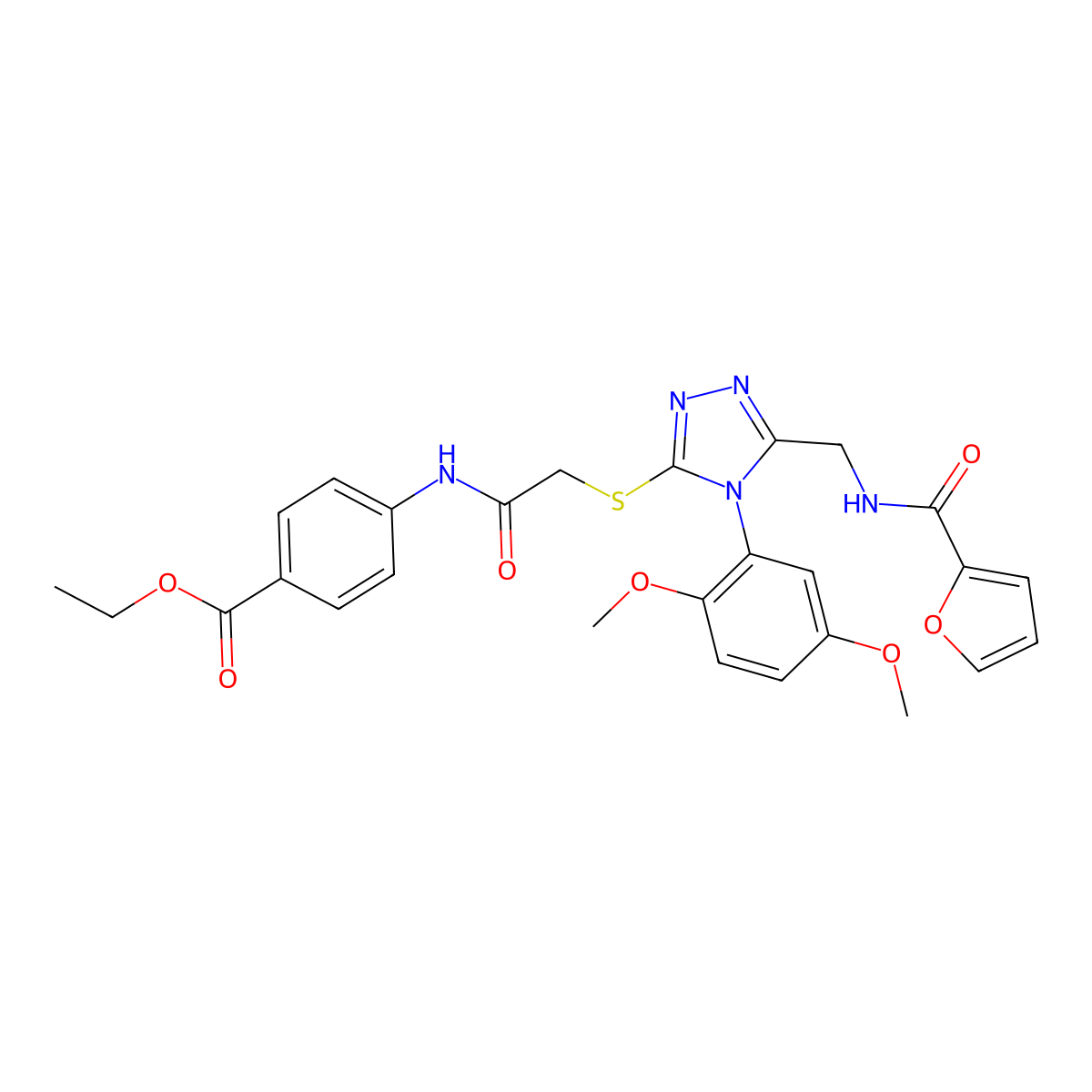 Ethyl 4-[[2-[[4-(2,5-dimethoxyphenyl)-5-[(furan-2-carbonylamino)methyl]-1,2,4-triazol-3-yl]sulfanyl]acetyl]amino]benzoate molecular structure, CAS 310450-68-1