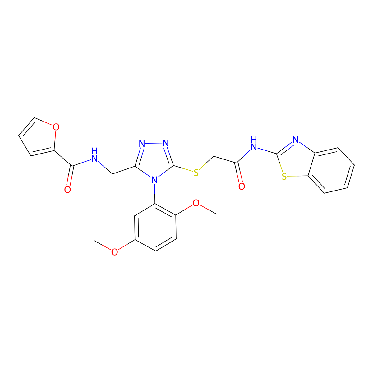 N-((5-((2-(benzo[d]thiazol-2-ylamino)-2-oxoethyl)thio)-4-(2,5-dimethoxyphenyl)-4H-1,2,4-triazol-3-yl)methyl)furan-2-carboxamide molecular structure, CAS 310450-69-2