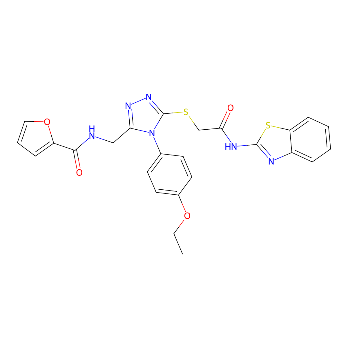 N-((5-((2-(benzo[d]thiazol-2-ylamino)-2-oxoethyl)thio)-4-(4-ethoxyphenyl)-4H-1,2,4-triazol-3-yl)methyl)furan-2-carboxamide molecular structure, CAS 310450-77-2