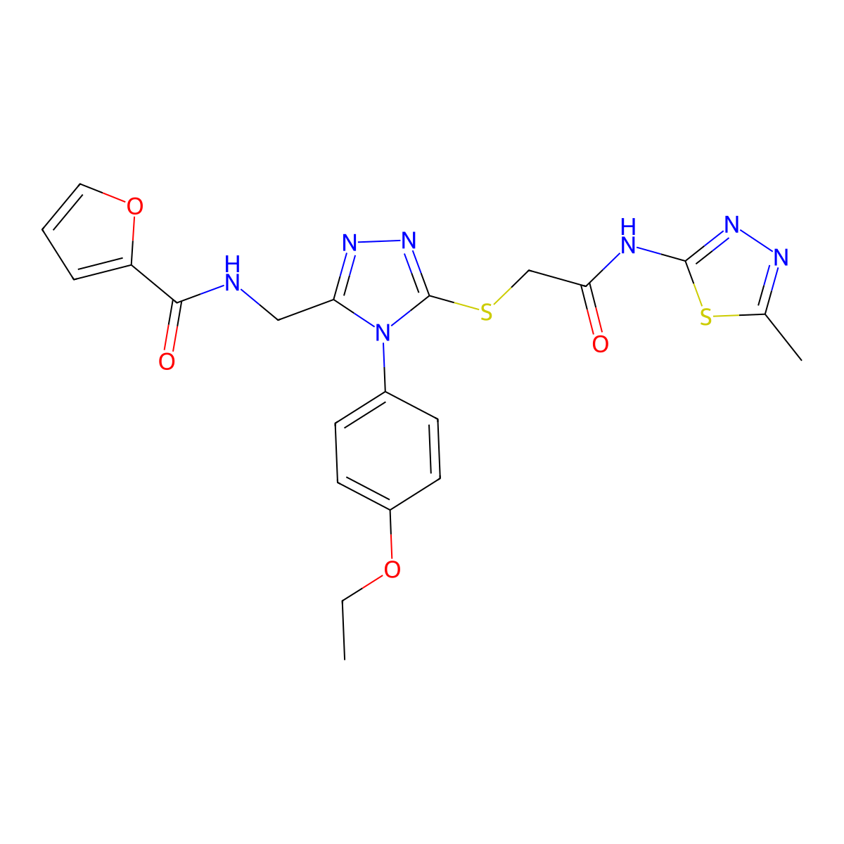 N-((4-(4-ethoxyphenyl)-5-((2-((5-methyl-1,3,4-thiadiazol-2-yl)amino)-2-oxoethyl)thio)-4H-1,2,4-triazol-3-yl)methyl)furan-2-carboxamide molecular structure, CAS 310450-79-4