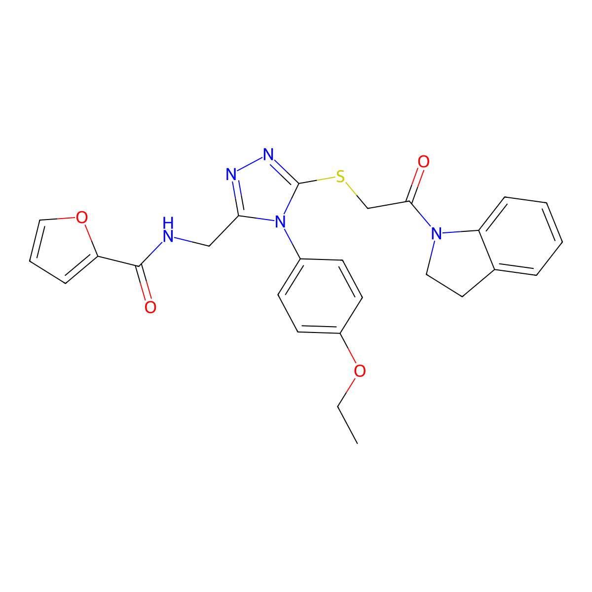 N-((4-(4-ethoxyphenyl)-5-((2-(indolin-1-yl)-2-oxoethyl)thio)-4H-1,2,4-triazol-3-yl)methyl)furan-2-carboxamide molecular structure, CAS 310450-80-7