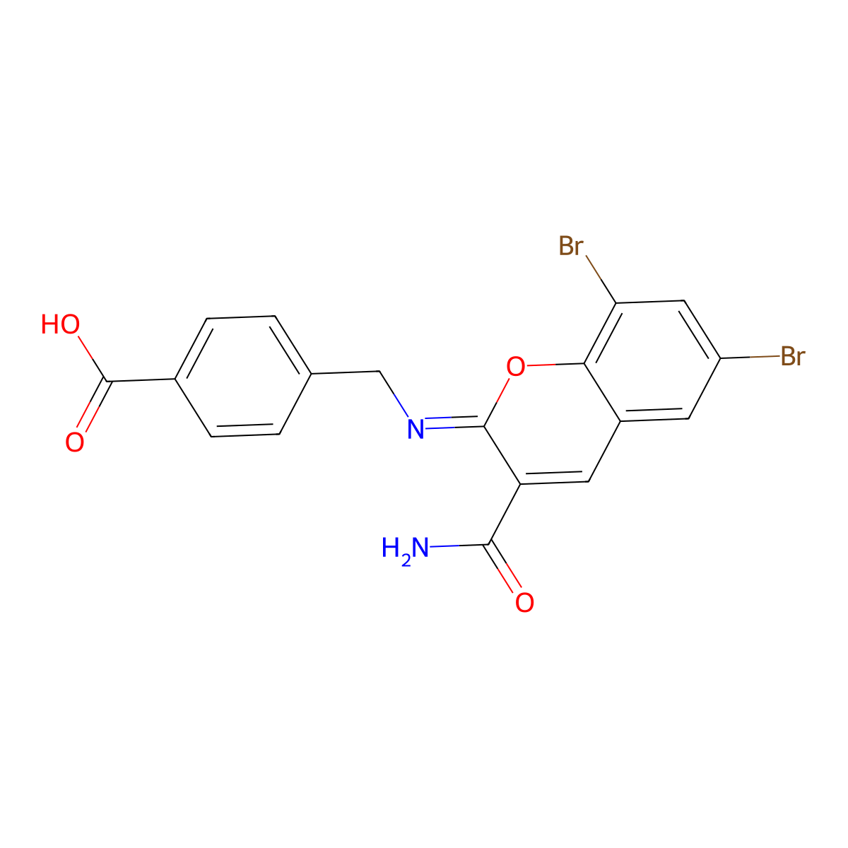 4-({[(2Z)-6,8-dibromo-3-carbamoyl-2H-chromen-2-ylidene]amino}methyl)benzoic acid molecular structure, CAS 310451-13-9