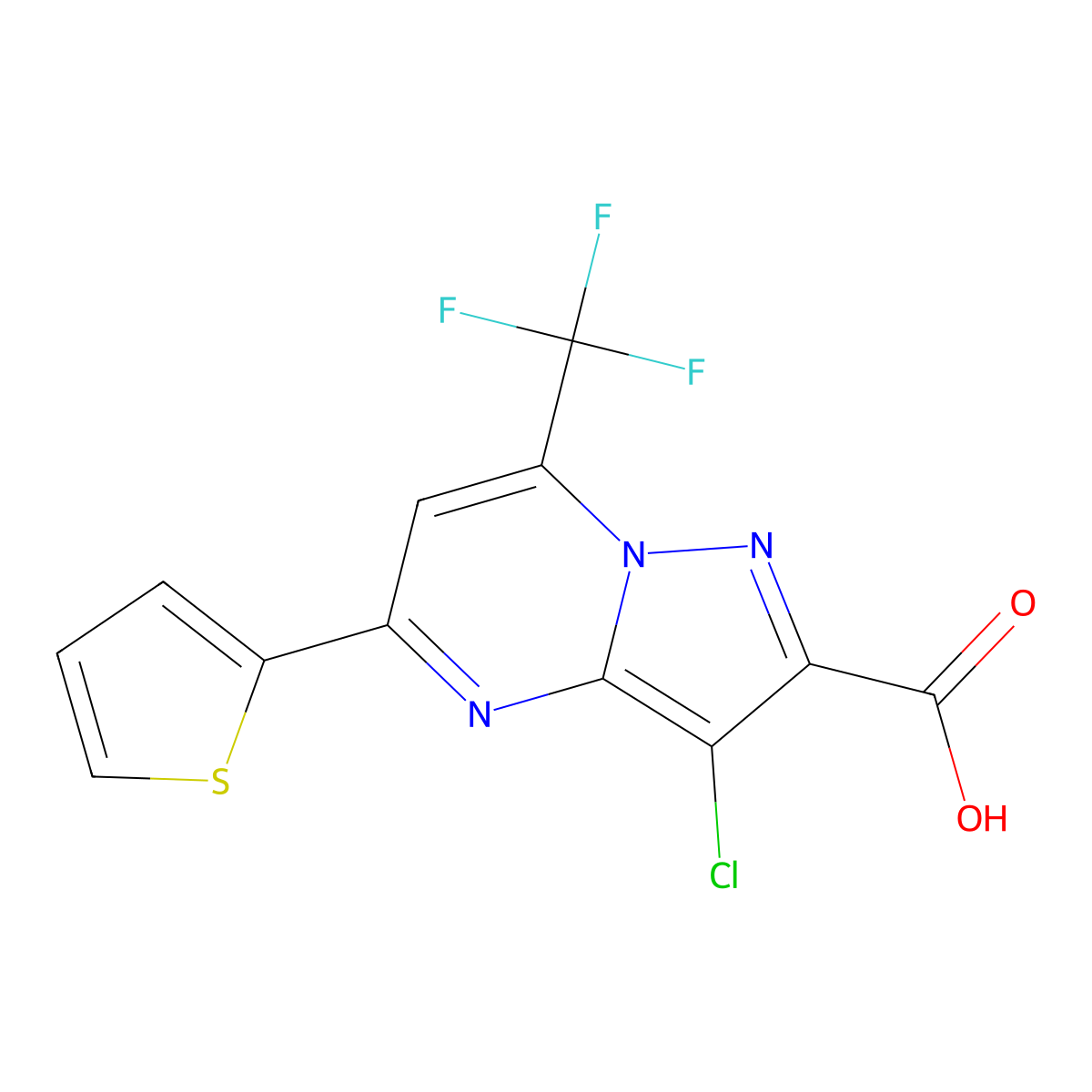 3-Chloro-5-(thiophen-2-yl)-7-(trifluoromethyl)pyrazolo[1,5-a]pyrimidine-2-carboxylic acid molecular structure, CAS 310451-81-1