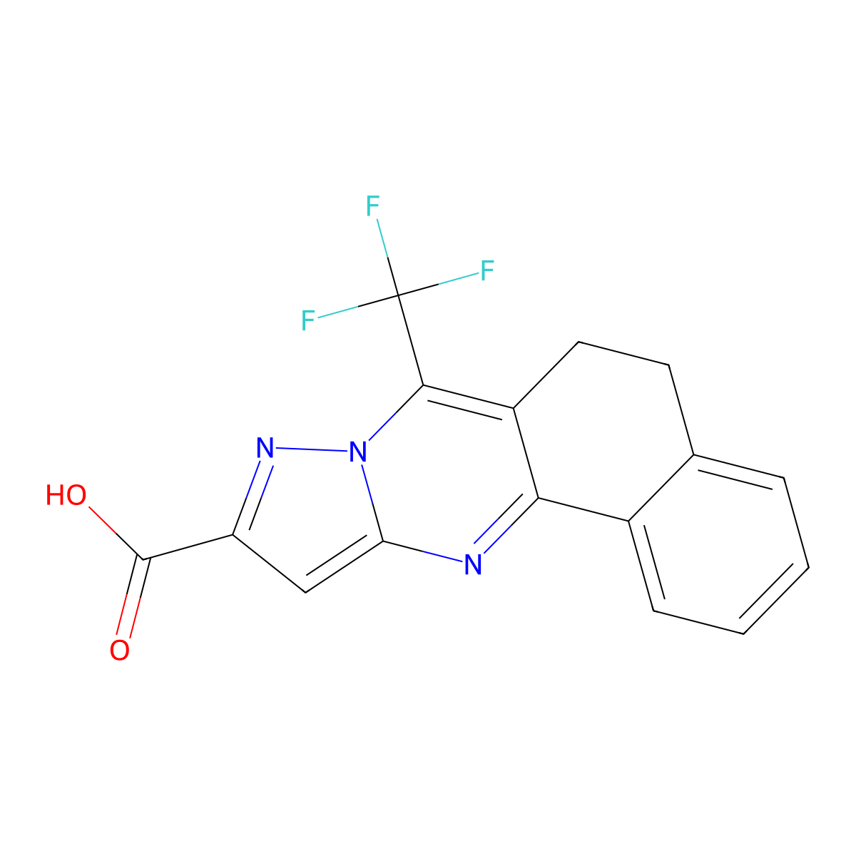 7-(Trifluoromethyl)-5,6-dihydrobenzo[h]pyrazolo[5,1-b]quinazoline-10-carboxylic acid molecular structure, CAS 310451-85-5