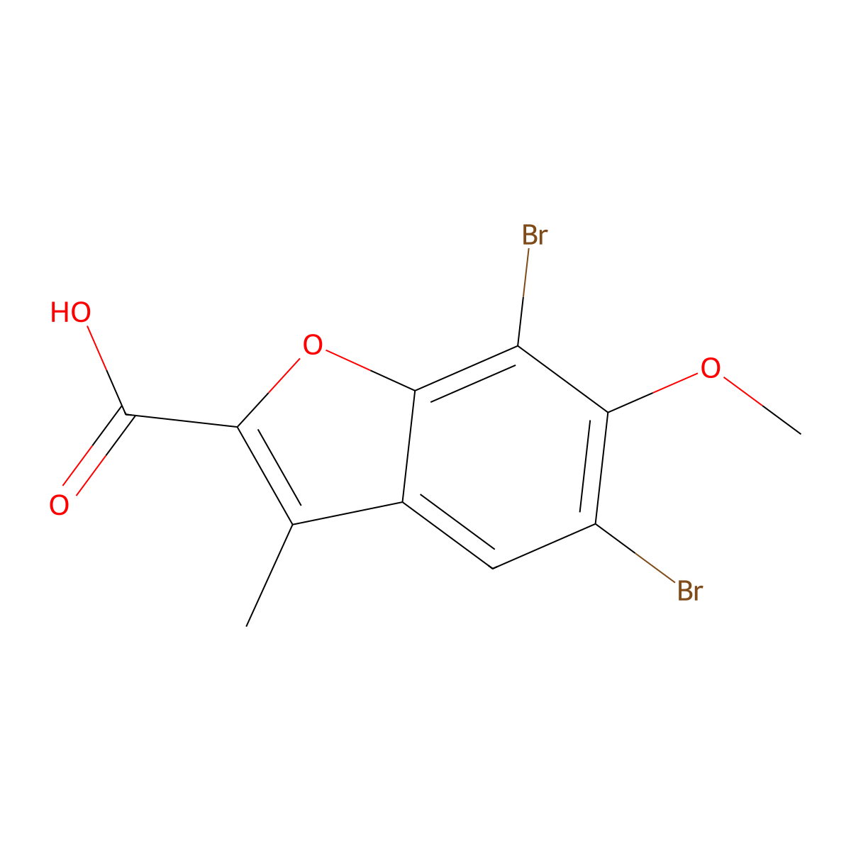 5,7-Dibromo-6-methoxy-3-methyl-2-benzofurancarboxylic acid molecular structure, CAS 310452-15-4