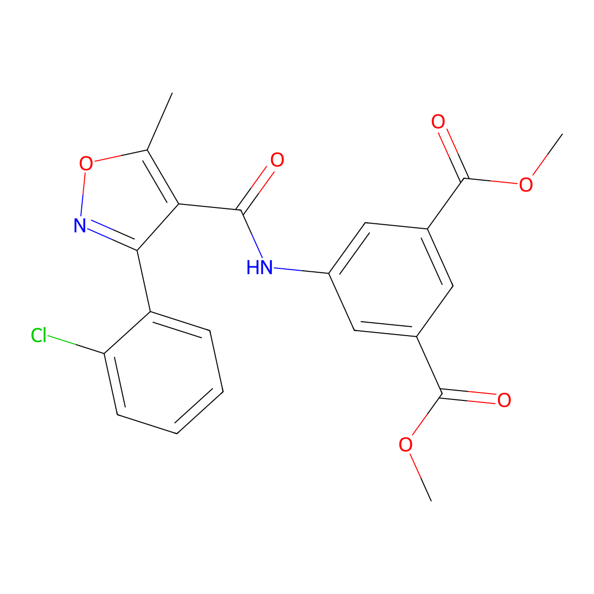 Methyl 5-((3-(2-chlorophenyl)-5-methylisoxazol-4-YL)carbonylamino)-3-(methoxycarbonyl)benzoate molecular structure, CAS 310452-97-2
