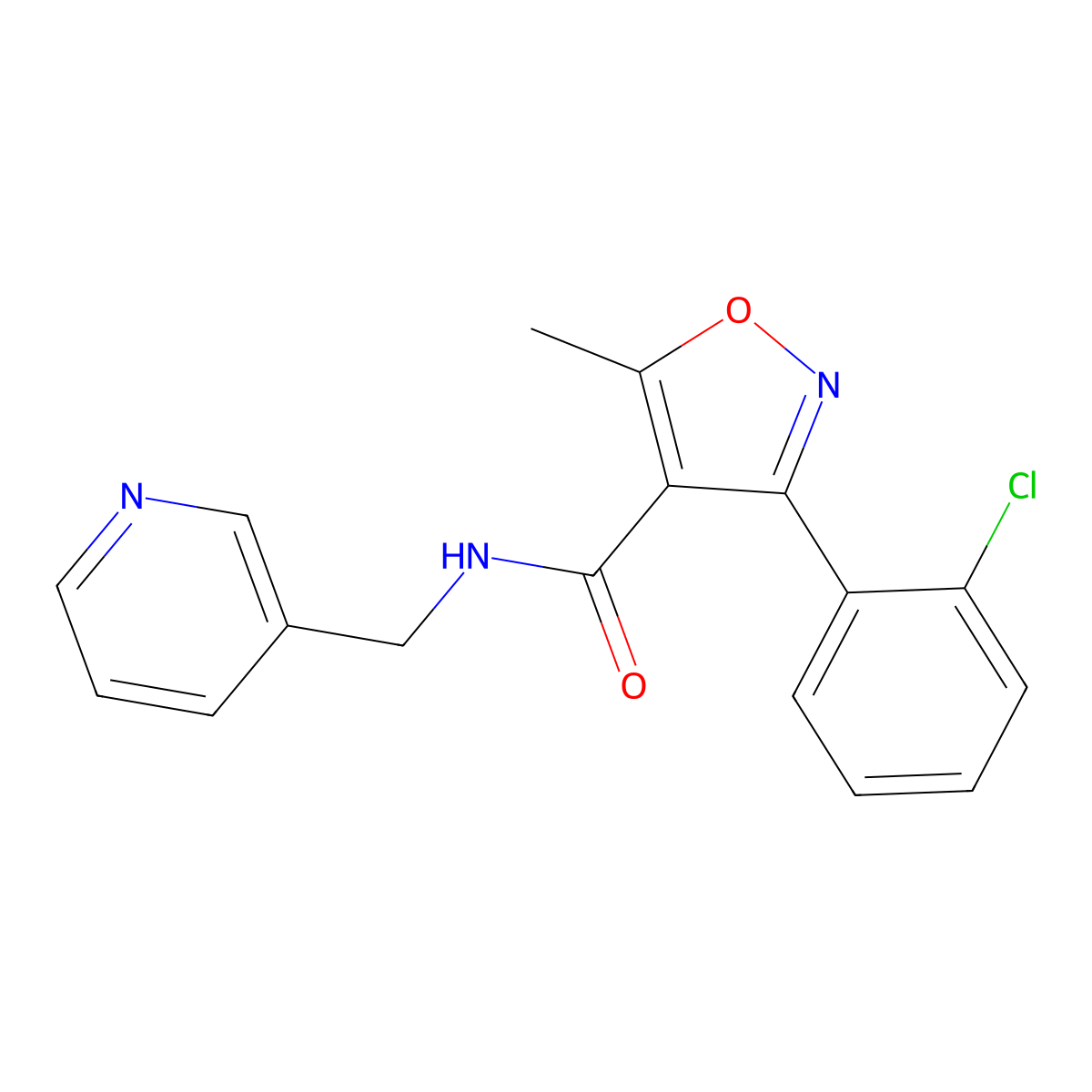 3-(2-chlorophenyl)-5-methyl-N-(pyridin-3-ylmethyl)-1,2-oxazole-4-carboxamide molecular structure, CAS 310452-99-4