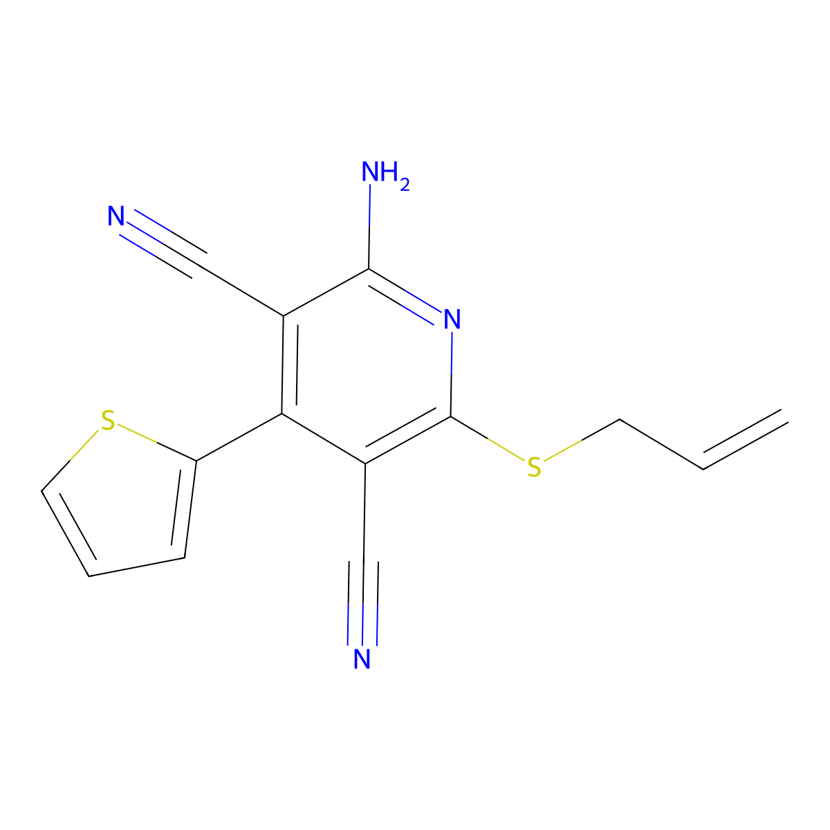 2-(Allylthio)-6-amino-4-(thiophen-2-yl)pyridine-3,5-dicarbonitrile molecular structure, CAS 310454-11-6