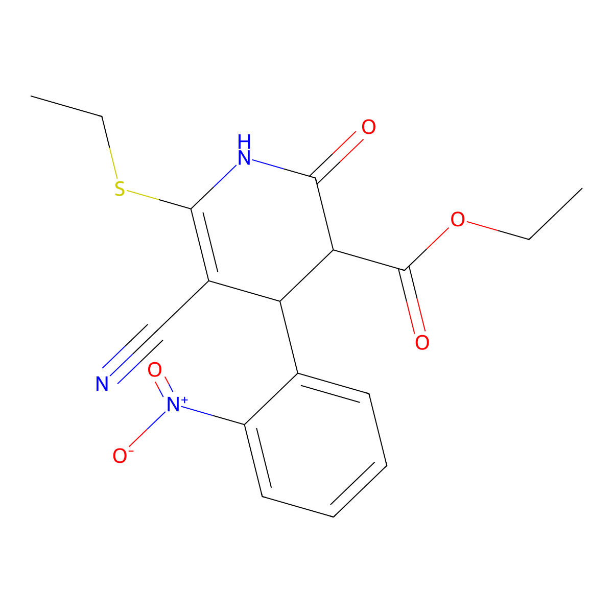 ethyl 5-cyano-6-ethylsulfanyl-4-(2-nitrophenyl)-2-oxo-3,4-dihydro-1H-pyridine-3-carboxylate molecular structure, CAS 310454-12-7