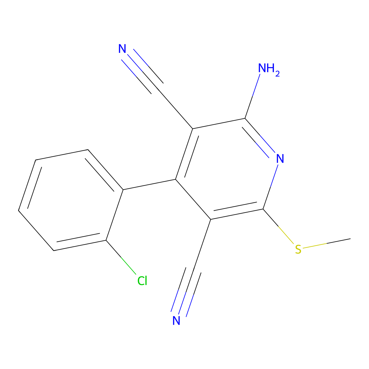 2-Amino-4-(2-chlorophenyl)-6-(methylsulfanyl)pyridine-3,5-dicarbonitrile molecular structure, CAS 310454-17-2