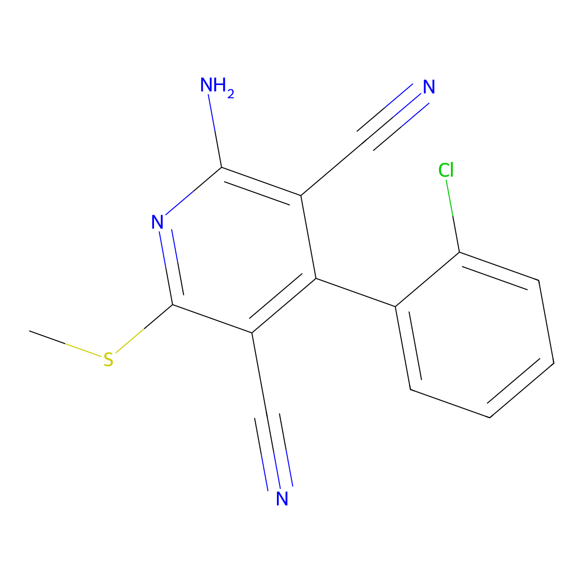 2-Amino-4-(2-chlorophenyl)-6-(methylsulfanyl)pyridine-3,5-dicarbonitrile molecular structure, CAS 310454-17-2