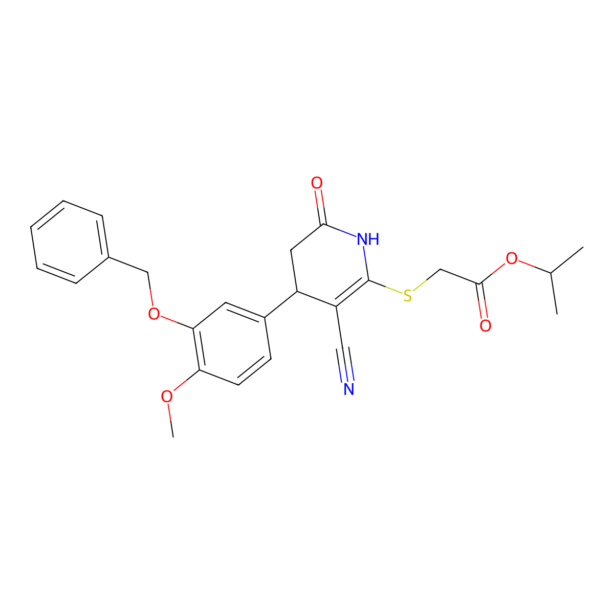 propan-2-yl 2-[[5-cyano-4-(4-methoxy-3-phenylmethoxyphenyl)-2-oxo-3,4-dihydro-1H-pyridin-6-yl]sulfanyl]acetate molecular structure, CAS 310454-20-7
