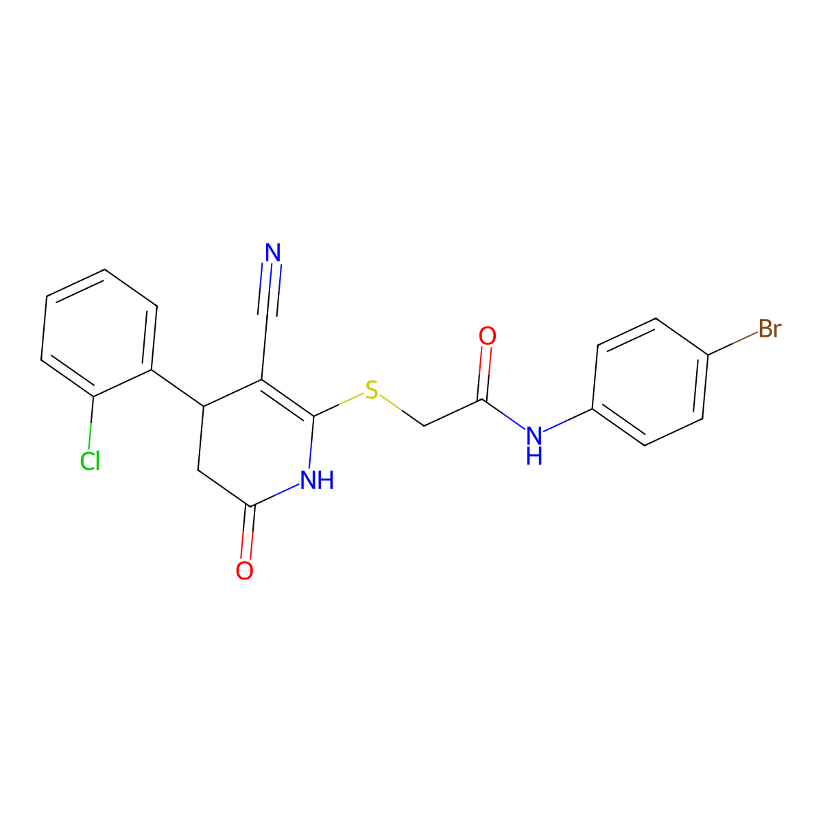N-(4-bromophenyl)-2-{[4-(2-chlorophenyl)-3-cyano-6-oxo-1,4,5,6-tetrahydropyridin-2-yl]sulfanyl}acetamide molecular structure, CAS 310454-22-9