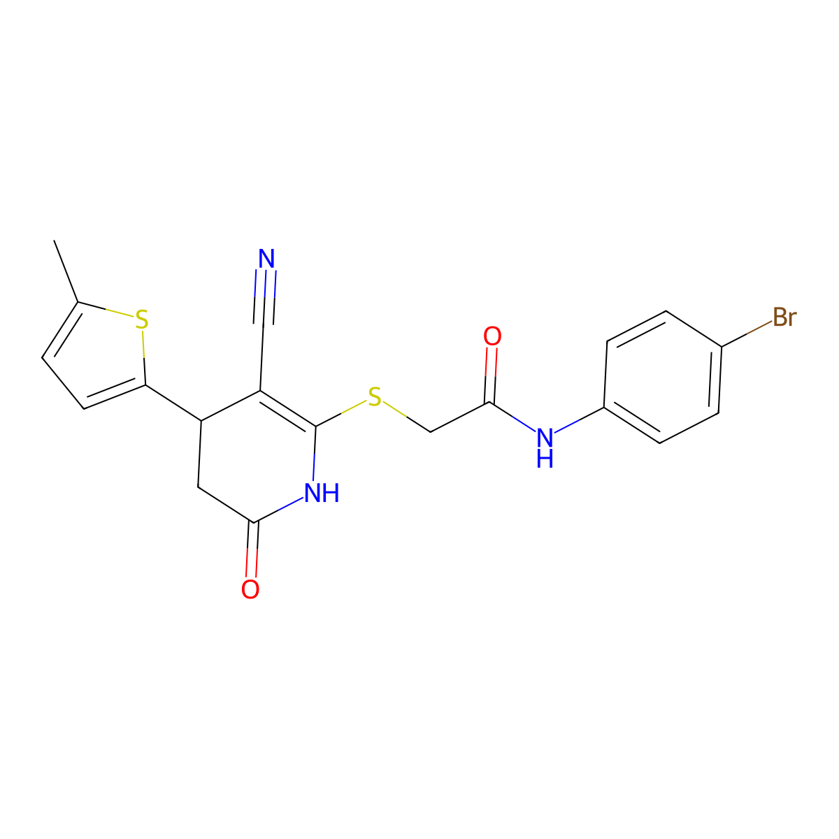 N-(4-bromophenyl)-2-{[3-cyano-4-(5-methylthiophen-2-yl)-6-oxo-1,4,5,6-tetrahydropyridin-2-yl]sulfanyl}acetamide molecular structure, CAS 310454-26-3
