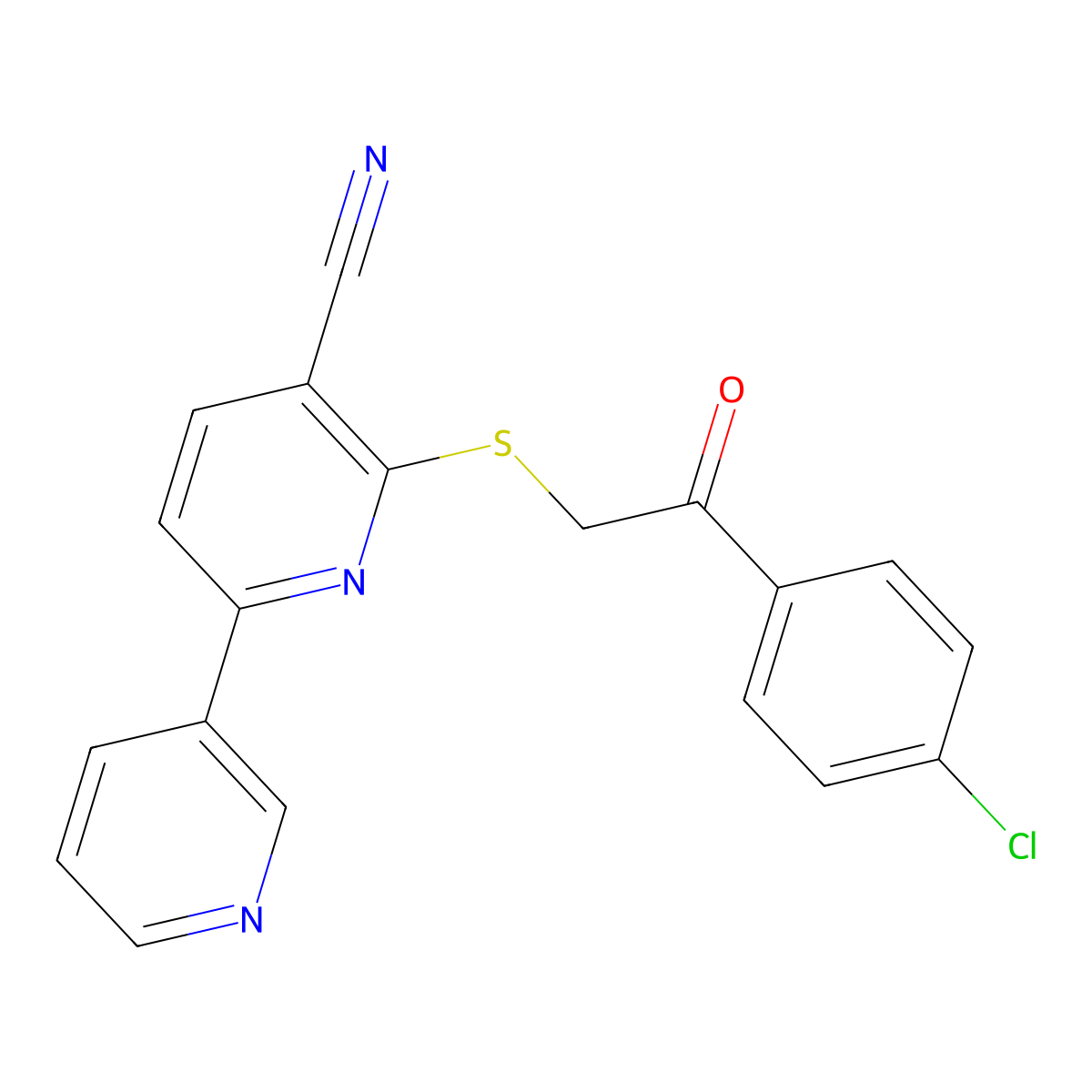 2-[2-(4-Chlorophenyl)-2-oxoethyl]sulfanyl-6-pyridin-3-ylpyridine-3-carbonitrile molecular structure, CAS 310456-48-5