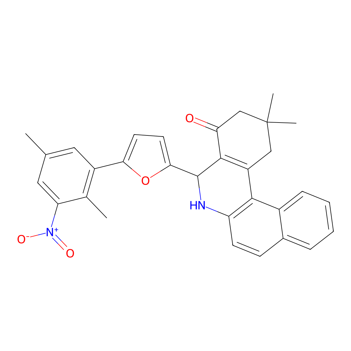5-[5-(2,5-Dimethyl-3-nitrophenyl)furan-2-yl]-2,2-dimethyl-1,3,5,6-tetrahydrobenzo[a]phenanthridin-4-one molecular structure, CAS 310456-50-9