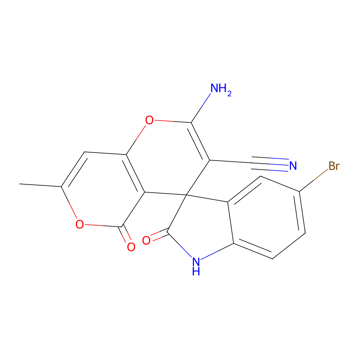 2'-amino-5-bromo-7'-methyl-2,5'-dioxo-1,2-dihydro-5'H-spiro[indole-3,4'-pyrano[4,3-b]pyran]-3'-carbonitrile molecular structure, CAS 310457-27-3