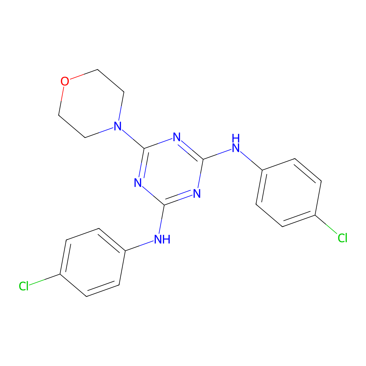 N2,N4-bis(4-chlorophenyl)-6-morpholino-1,3,5-triazine-2,4-diamine molecular structure, CAS 310457-39-7