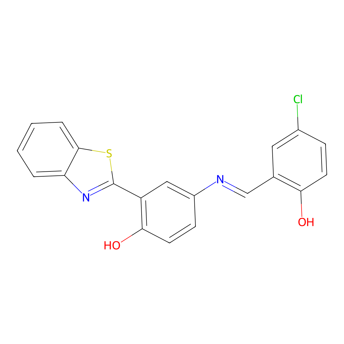 (E)-2-(benzo[d]thiazol-2-yl)-4-((5-chloro-2-hydroxybenzylidene)amino)phenol molecular structure, CAS 310459-34-8
