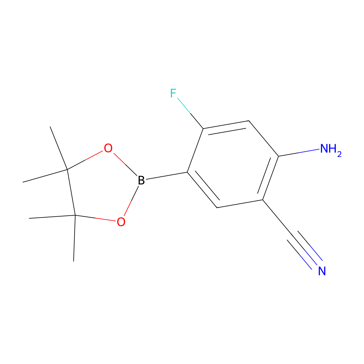 2-Amino-4-fluoro-5-(4,4,5,5-tetramethyl-1,3,2-dioxaborolan-2-YL)benzonitrile molecular structure, CAS 3104771-54-9