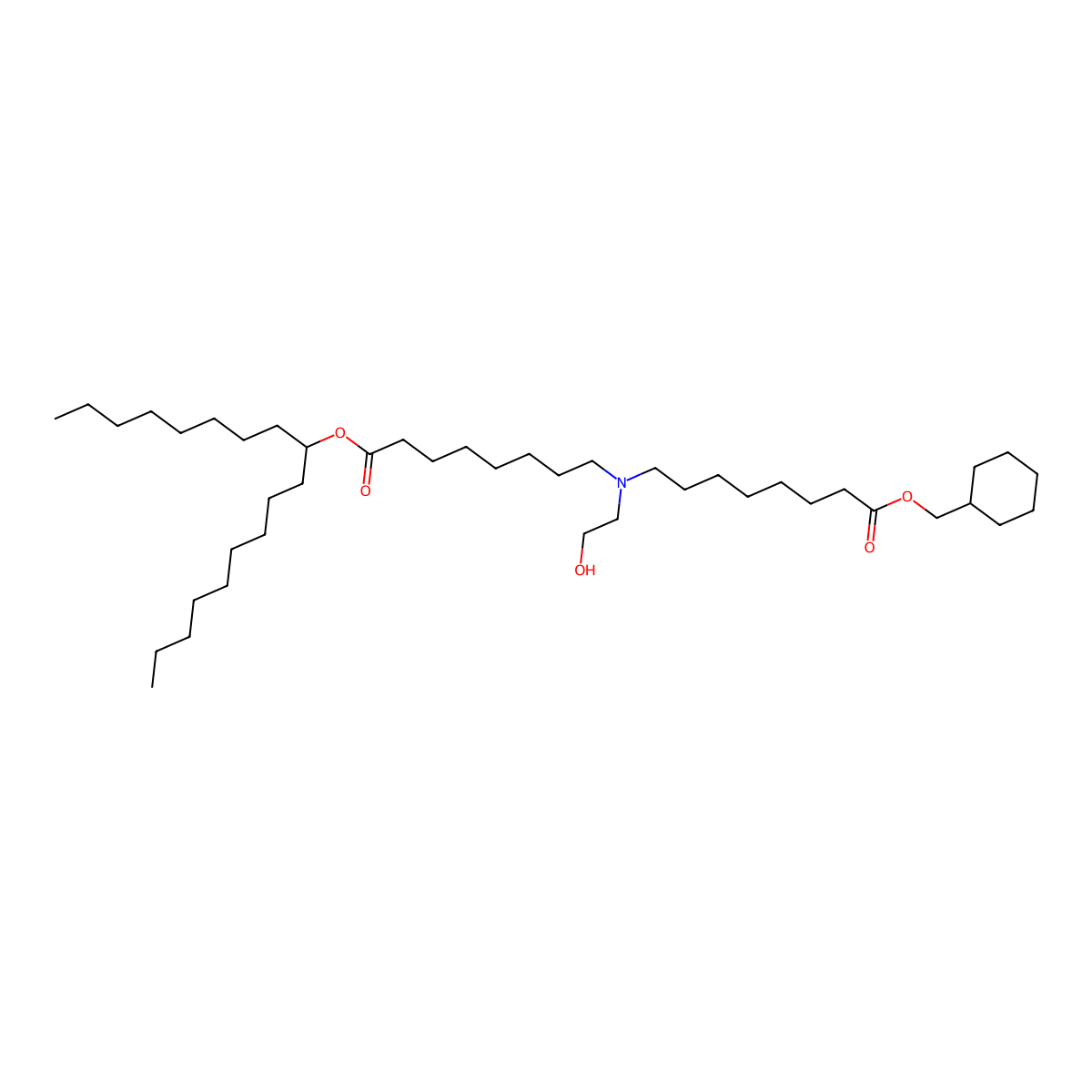 Cyclohexylmethyl 8-((2-hydroxyethyl)(8-(octadecan-9-yloxy)-8-oxooctyl)amino)octanoate molecular structure, CAS 3106357-73-4