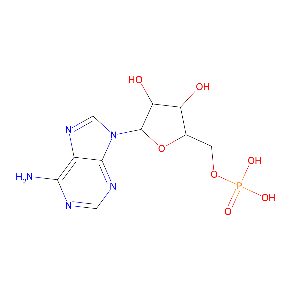 (5-(6-Aminopurin-9-yl)-3,4-dihydroxyoxolan-2-yl)methyl dihydrogen phosphate molecular structure, CAS 31077-38-0