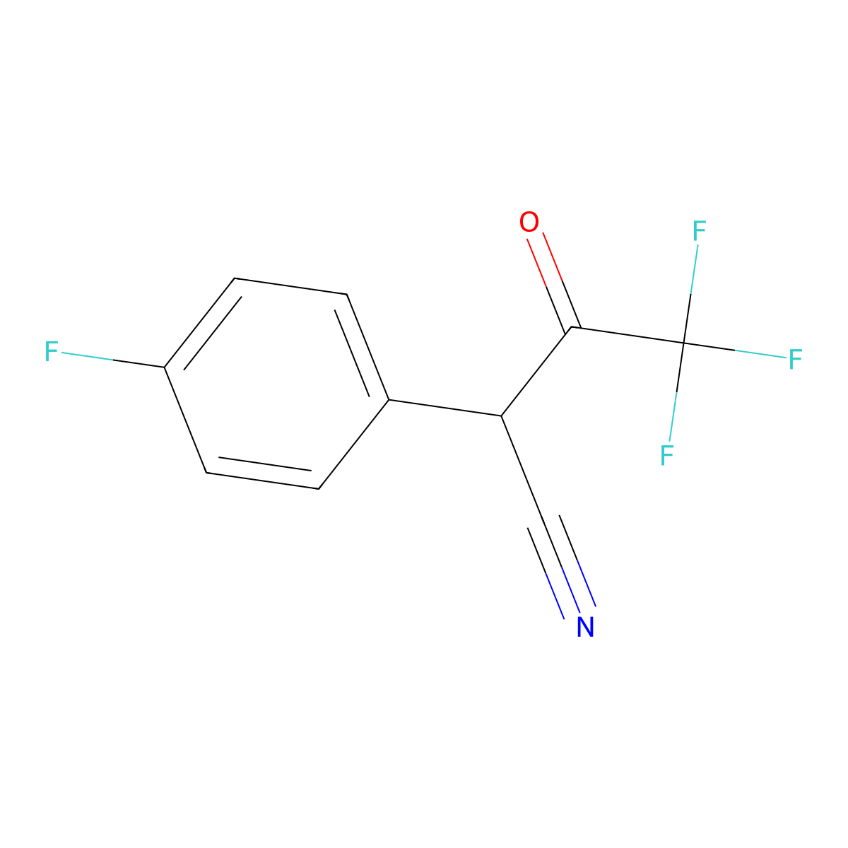 4,4,4-Trifluoro-2-(4-fluorophenyl)-3-oxobutanenitrile molecular structure, CAS 3108-23-4
