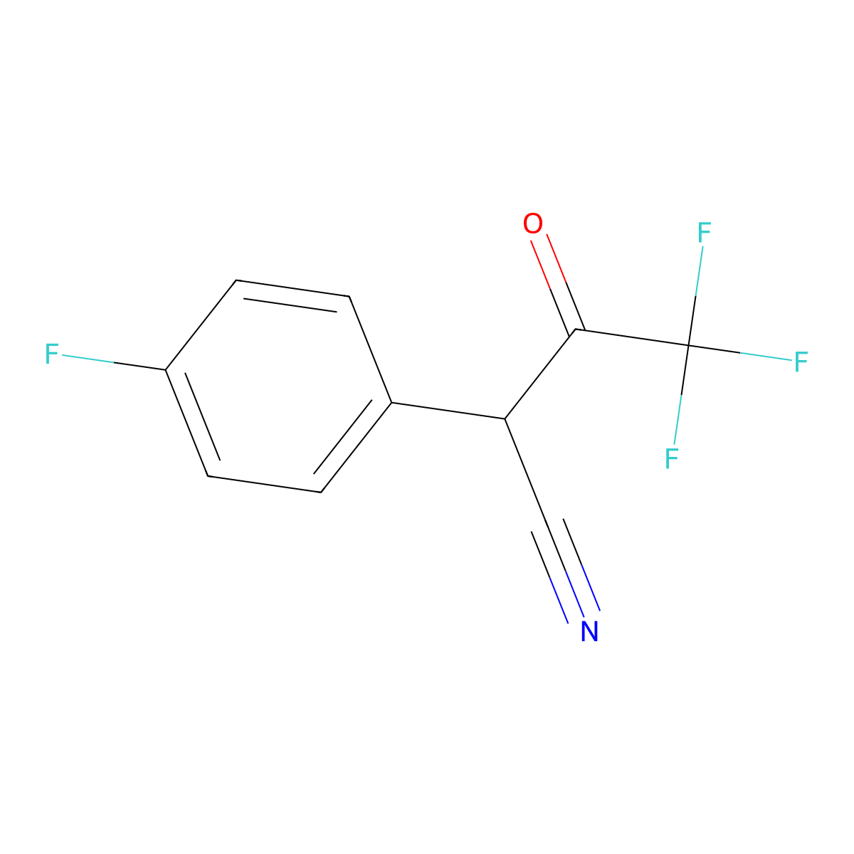 4,4,4-Trifluoro-2-(4-fluorophenyl)-3-oxobutanenitrile molecular structure, CAS 3108-23-4