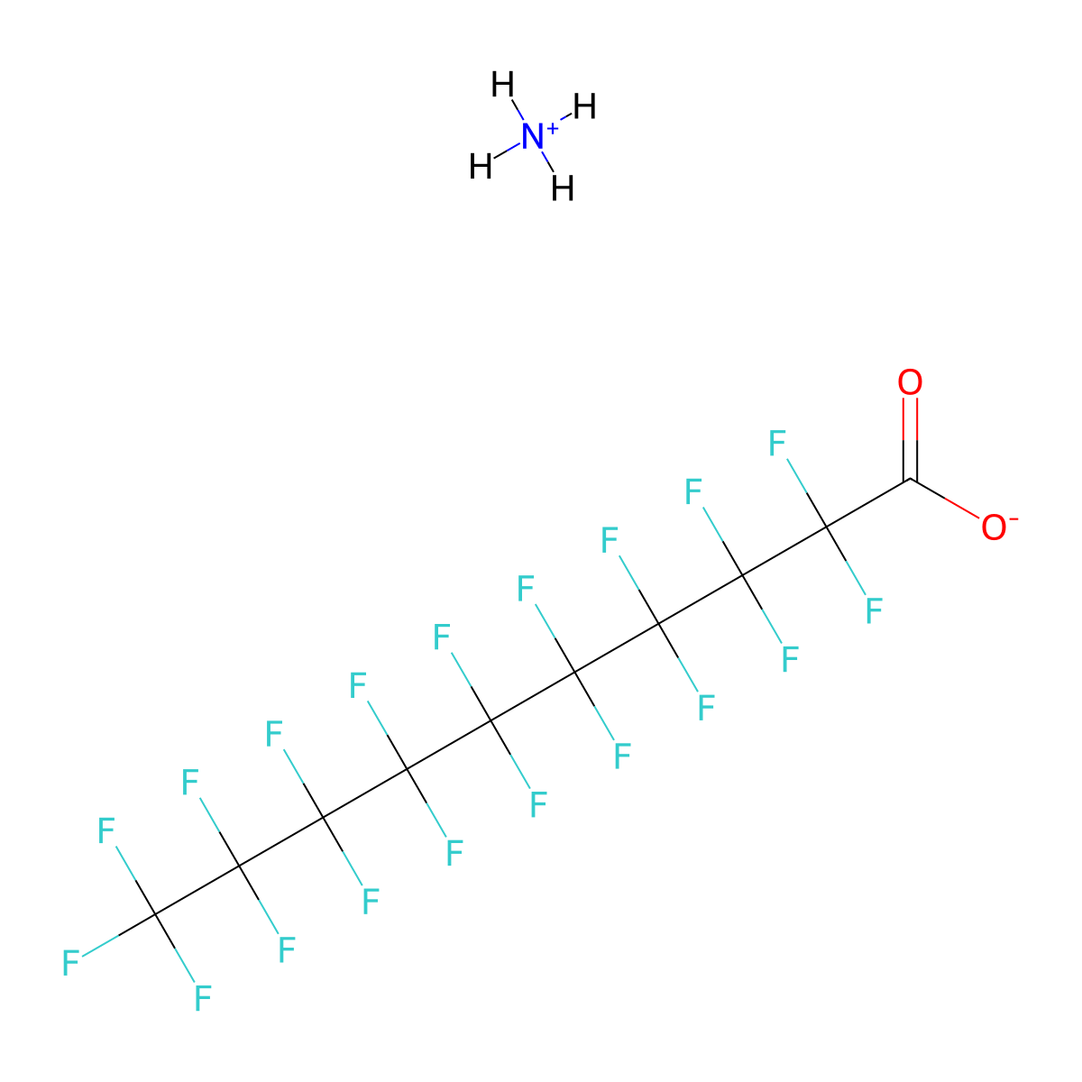 Ammonium nonadecafluorodecanoate molecular structure, CAS 3108-42-7