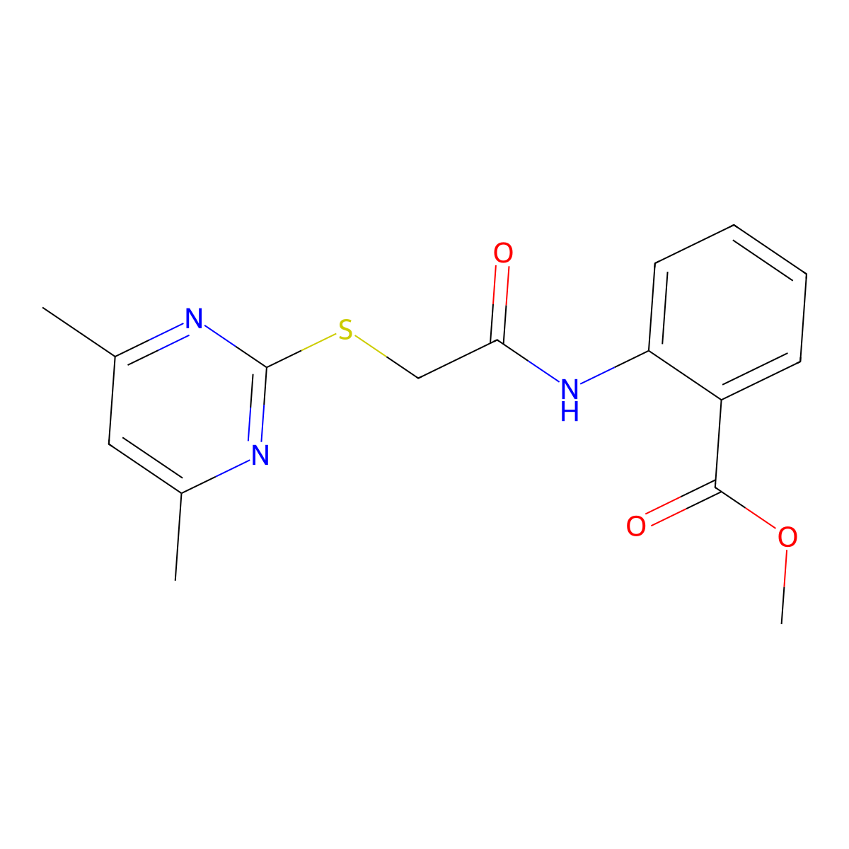 Methyl 2-[[2-(4,6-dimethylpyrimidin-2-yl)sulfanylacetyl]amino]benzoate molecular structure, CAS 310875-61-7