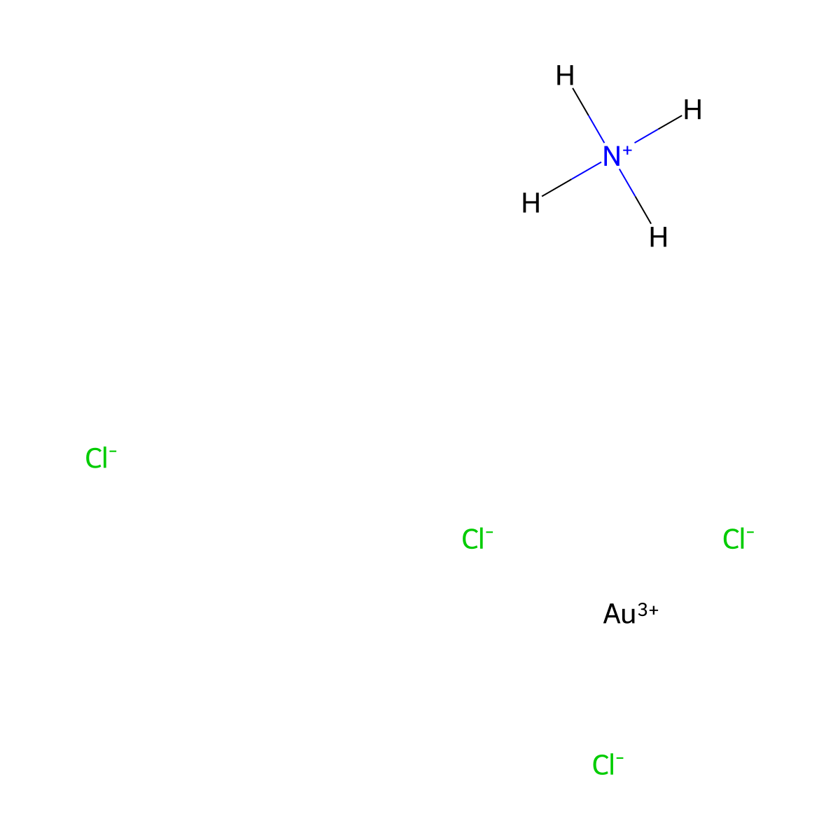 Aurate(1-), tetrachloro-, ammonium (1:1), (SP-4-1)- molecular structure, CAS 31113-23-2
