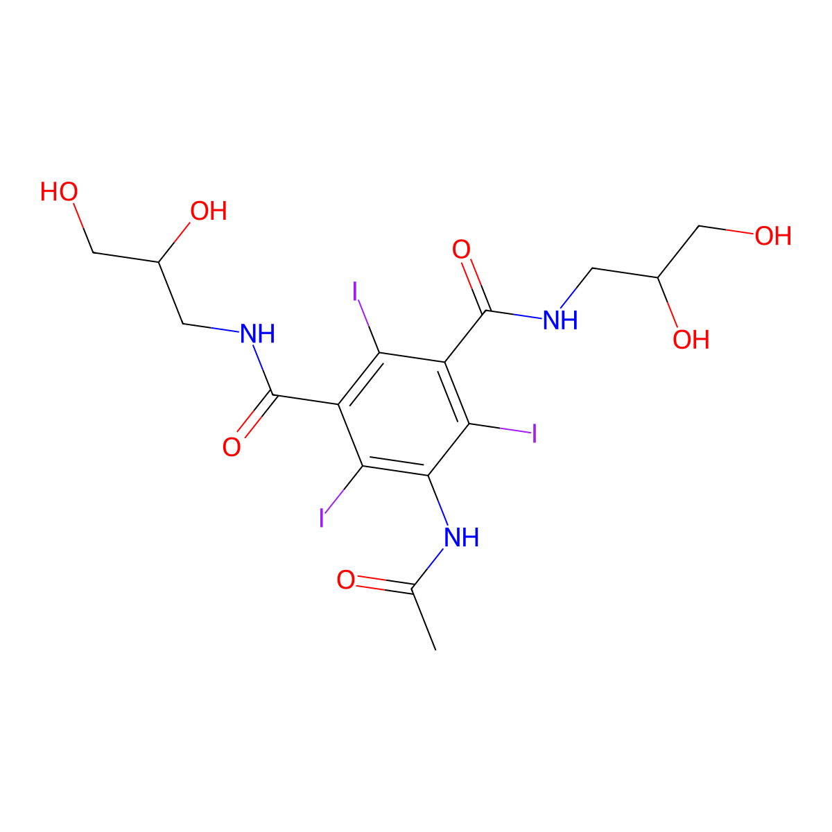 5-Acetamido-N,N'-bis(2,3-dihydroxypropyl)-2,4,6-triiodoisophthalamide molecular structure, CAS 31127-80-7