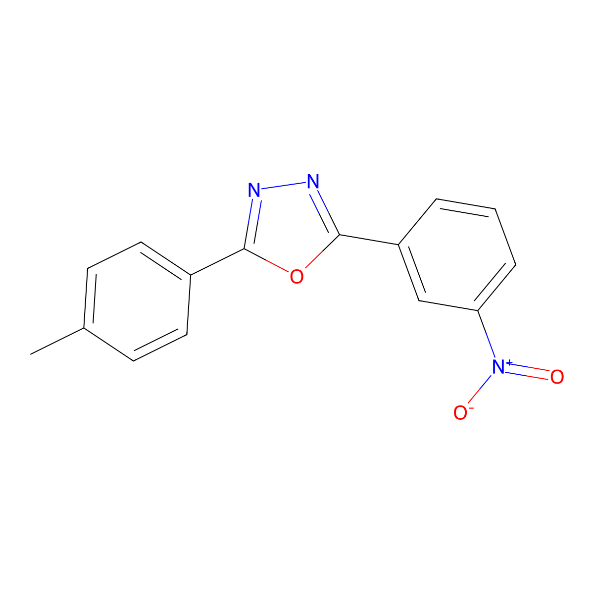 2-(3-Nitro-phenyl)-5-p-tolyl-[1,3,4]oxadiazole molecular structure, CAS 311313-27-6