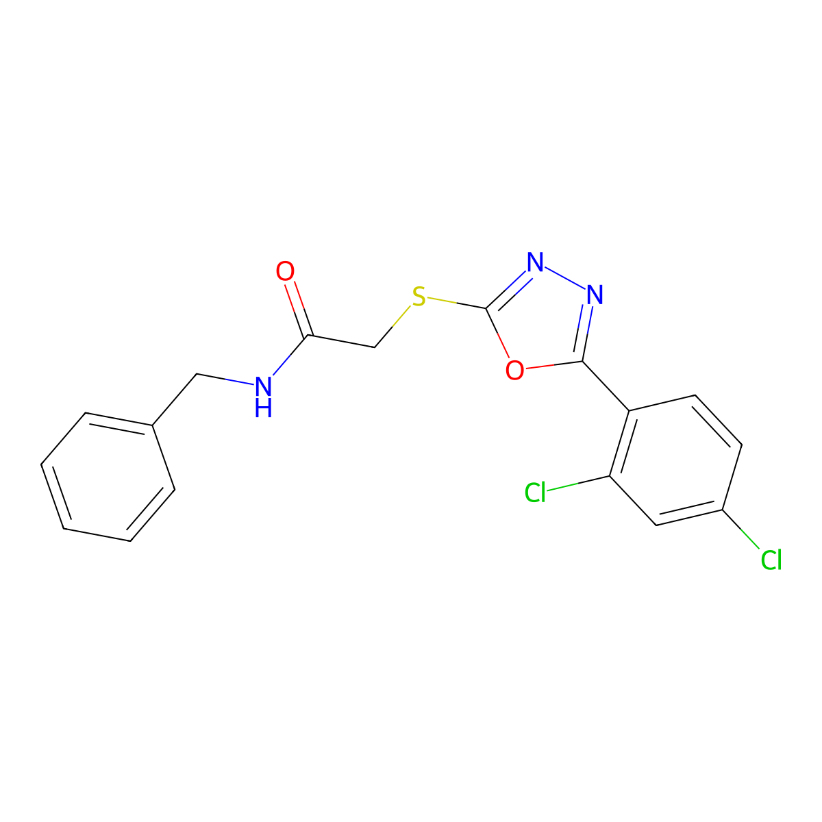 N-benzyl-2-{[5-(2,4-dichlorophenyl)-1,3,4-oxadiazol-2-yl]sulfanyl}acetamide molecular structure, CAS 311314-06-4