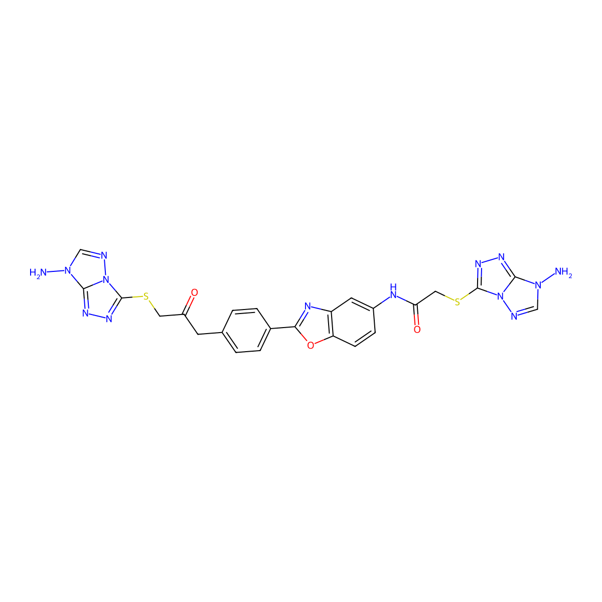 2-({7-Amino-7H-[1,2,4]triazolo[4,3-B][1,2,4]triazol-3-YL}sulfanyl)-N-(2-{4-[3-({7-amino-7H-[1,2,4]triazolo[4,3-B][1,2,4]triazol-3-YL}sulfanyl)-2-oxopropyl]phenyl}-1,3-benzoxazol-5-YL)acetamide molecular structure, CAS 311315-04-5