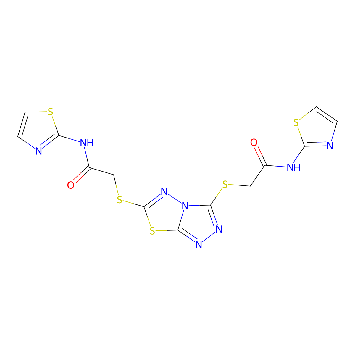 2,2'-[[1,2,4]triazolo[3,4-b][1,3,4]thiadiazole-3,6-diylbis(thio)]bis(N-1,3-thiazol-2-ylacetamide) molecular structure, CAS 311315-05-6