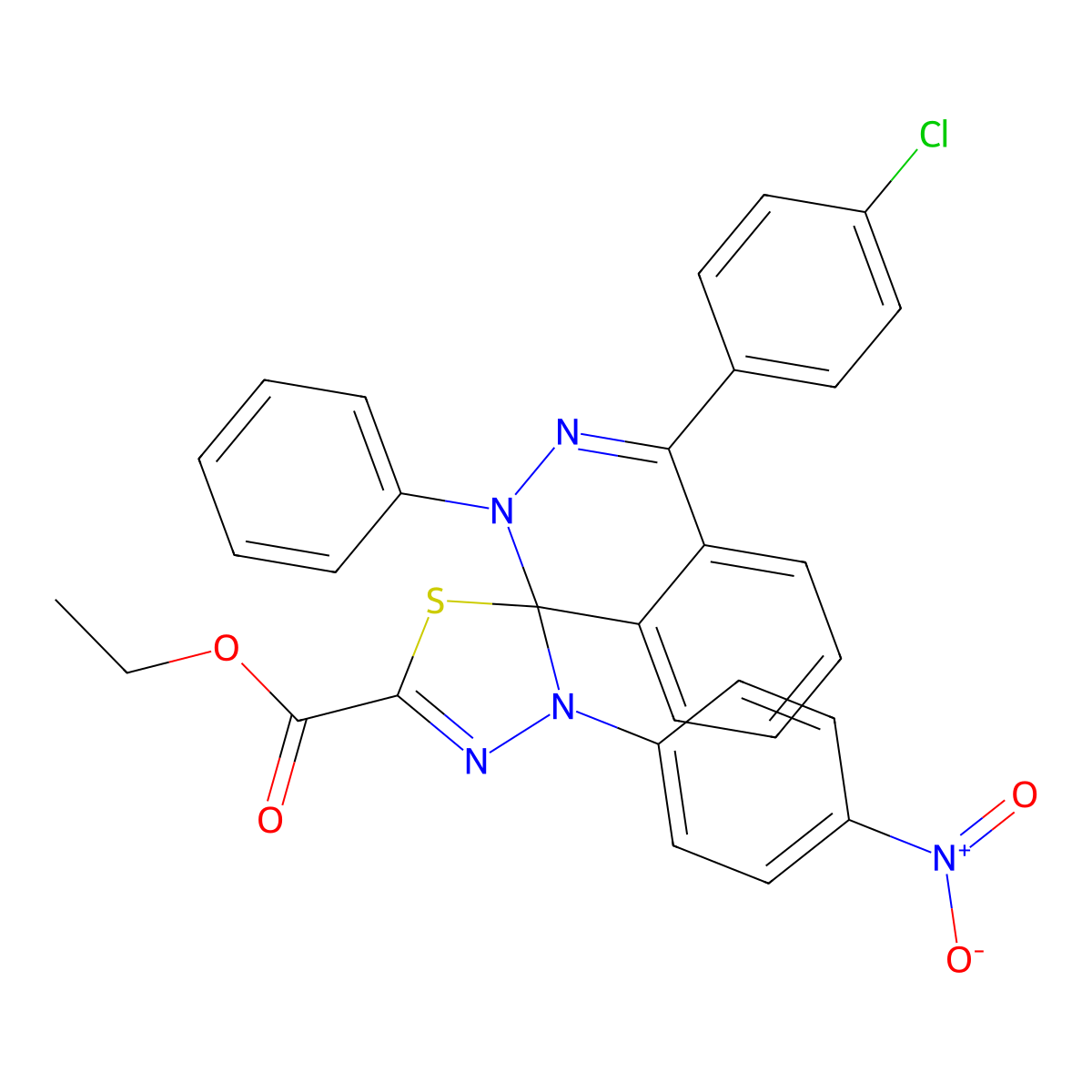 Ethyl 4-(4-chlorophenyl)-4'-(4-nitrophenyl)-2-phenyl-1,2,4',5'-tetrahydrospiro(phthalazine-1,5'-[1,3,4]-thiadiazole)-2'-carboxylate molecular structure, CAS 311315-44-3