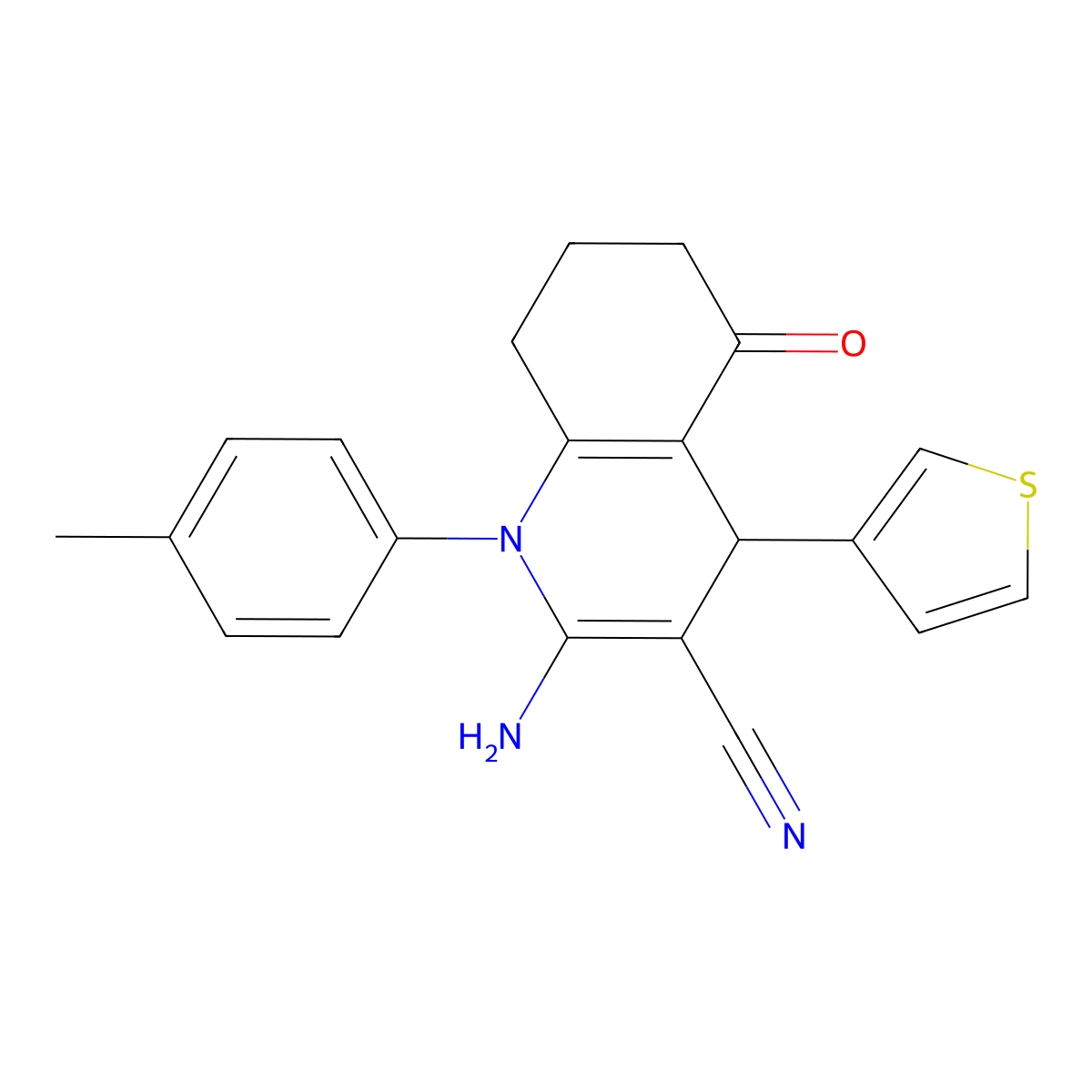 2-Amino-1-(4-methylphenyl)-5-oxo-4-(3-thienyl)-1,4,5,6,7,8-hexahydro-3-quinolinecarbonitrile molecular structure, CAS 311315-58-9