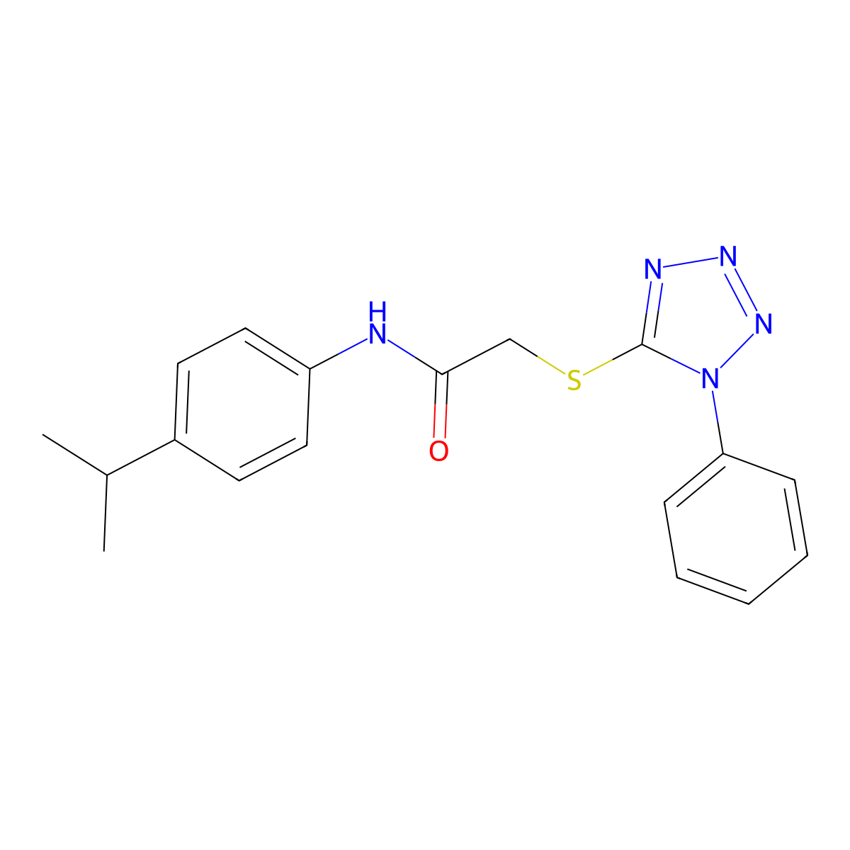 2-[(1-phenyl-1H-1,2,3,4-tetrazol-5-yl)sulfanyl]-N-[4-(propan-2-yl)phenyl]acetamide molecular structure, CAS 311315-77-2