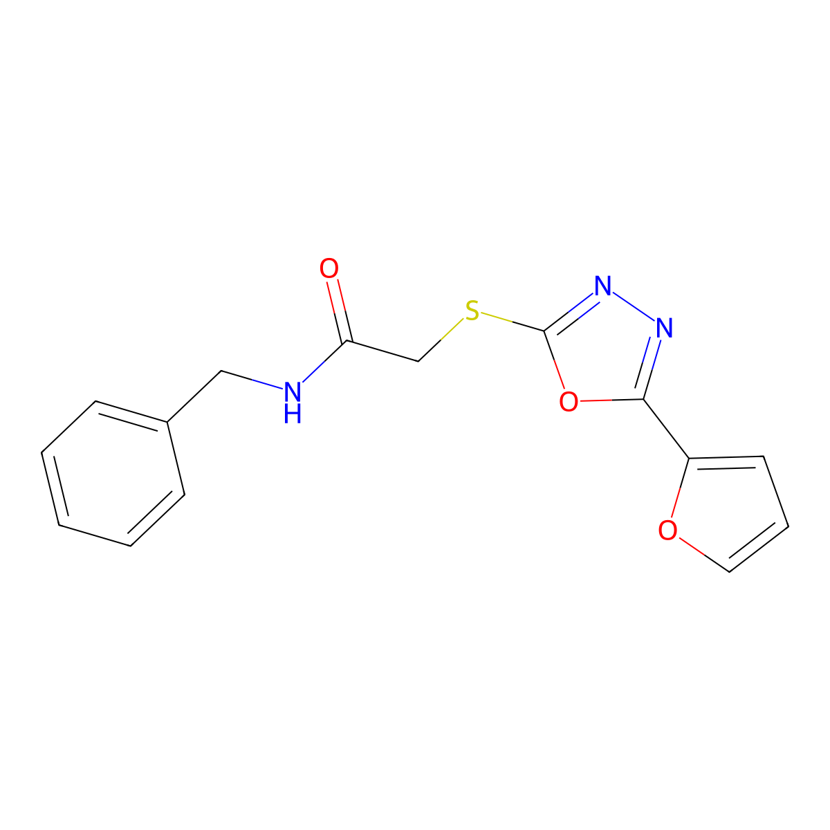 N-Benzyl-2-(5-furan-2-yl-[1,3,4]oxadiazol-2-ylsulfanyl)-acetamide molecular structure, CAS 311315-80-7