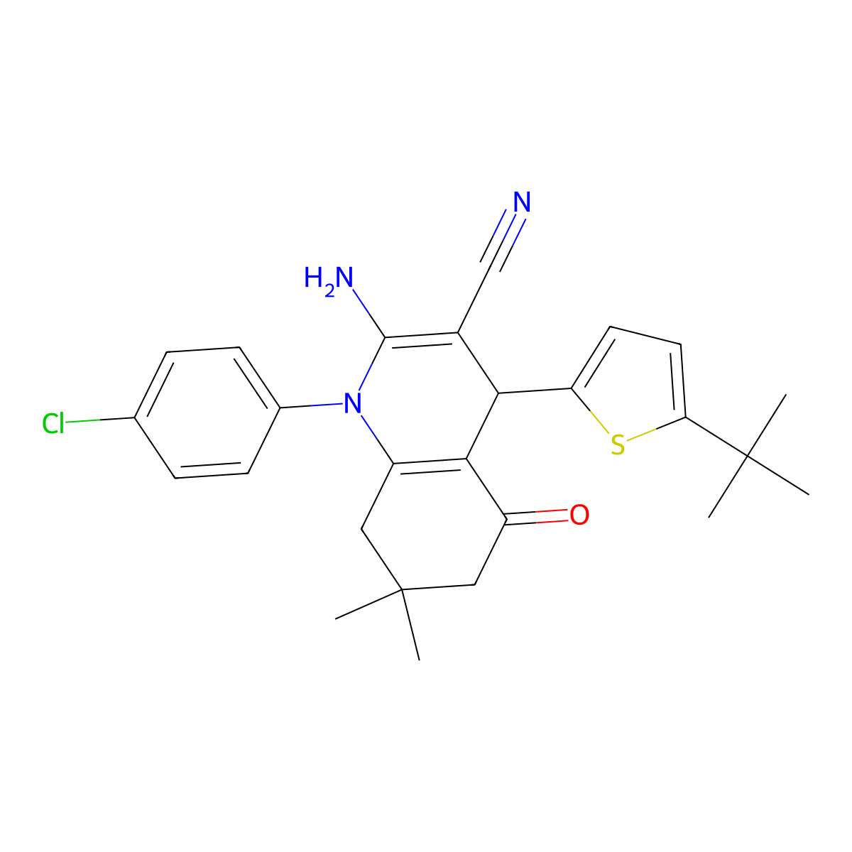 2-Amino-4-(5-tert-butyl-2-thienyl)-1-(4-chlorophenyl)-7,7-dimethyl-5-oxo-1,4,5,6,7,8-hexahydro-3-quinolinecarbonitrile molecular structure, CAS 311316-23-1