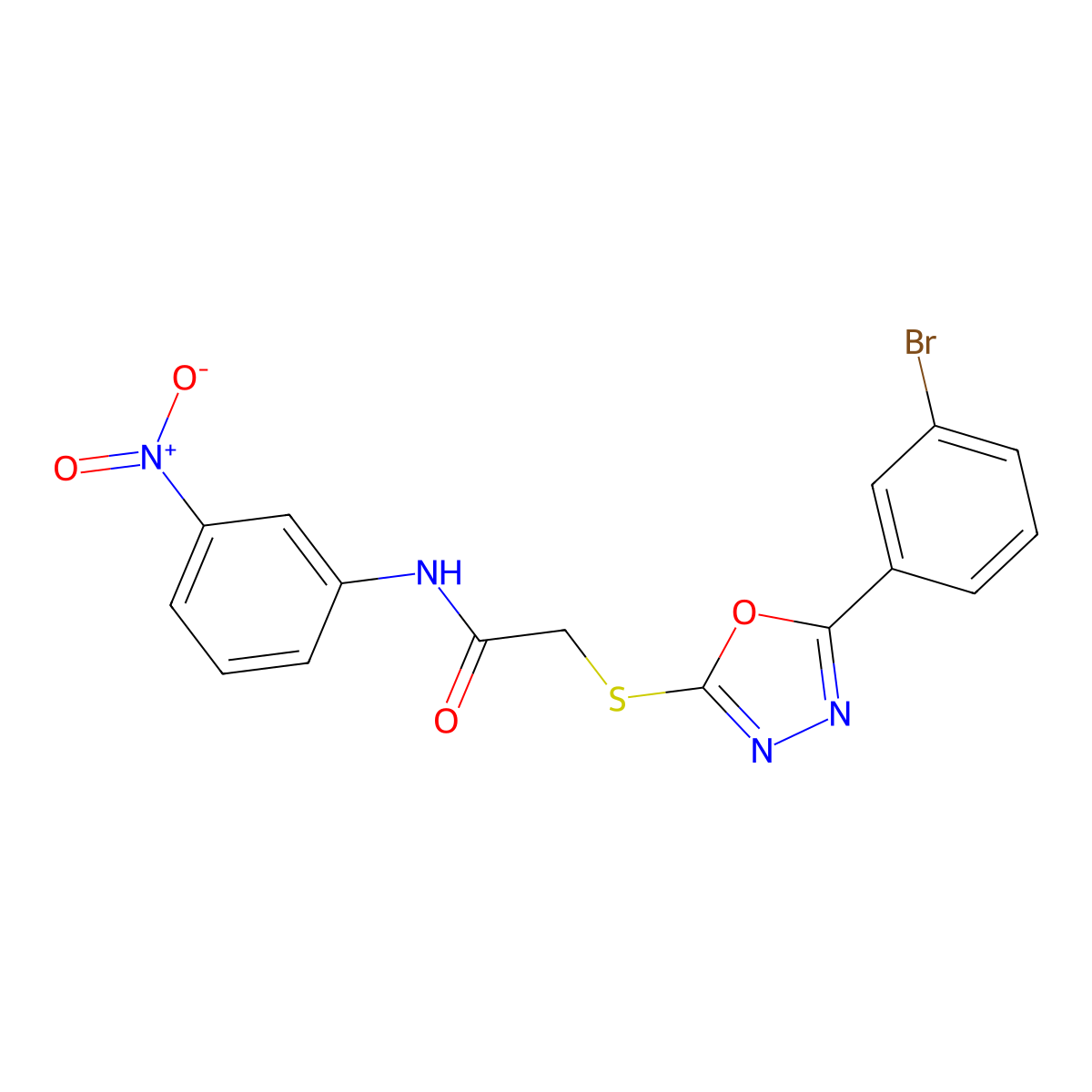 2-[[5-(3-bromophenyl)-1,3,4-oxadiazol-2-yl]sulfanyl]-N-(3-nitrophenyl)acetamide molecular structure, CAS 311316-50-4