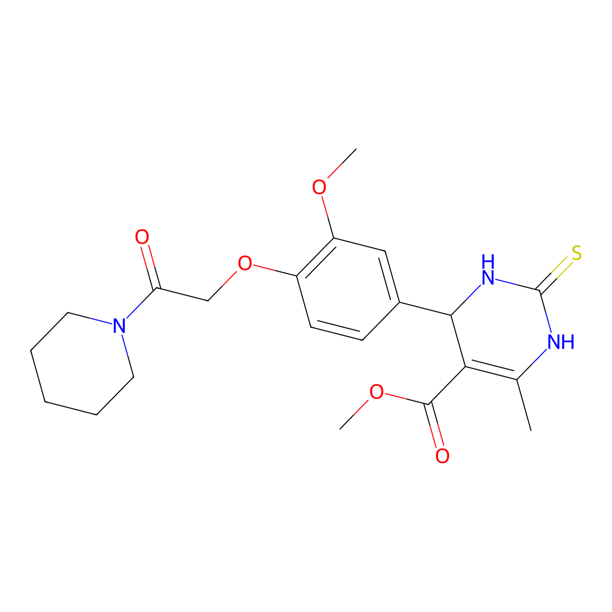 methyl 4-[3-methoxy-4-(2-oxo-2-piperidin-1-ylethoxy)phenyl]-6-methyl-2-sulfanylidene-3,4-dihydro-1H-pyrimidine-5-carboxylate molecular structure, CAS 311316-53-7