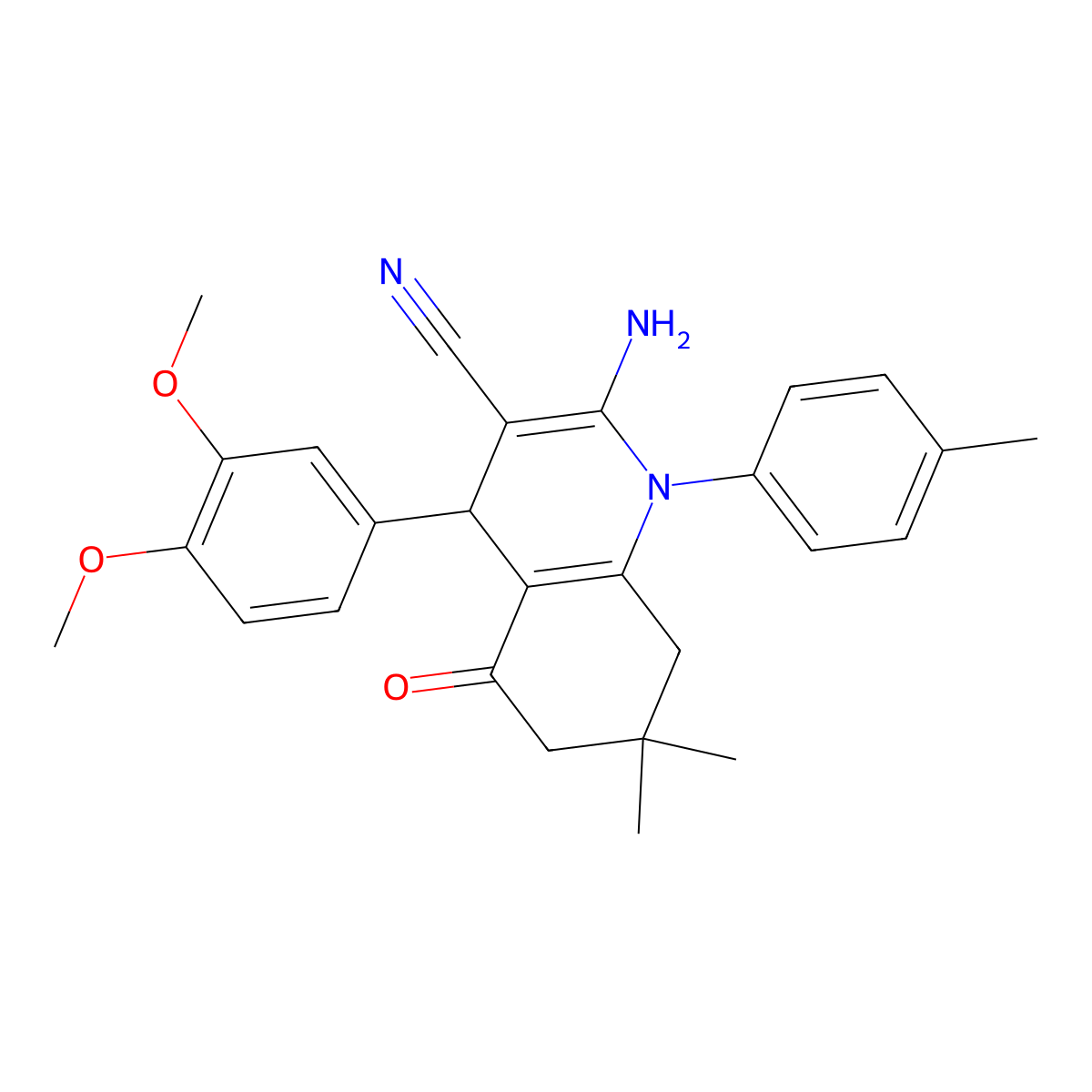 2-Amino-4-(3,4-dimethoxyphenyl)-7,7-dimethyl-1-(4-methylphenyl)-5-oxo-1,4,5,6,7,8-hexahydro-3-quinolinecarbonitrile molecular structure, CAS 311316-55-9