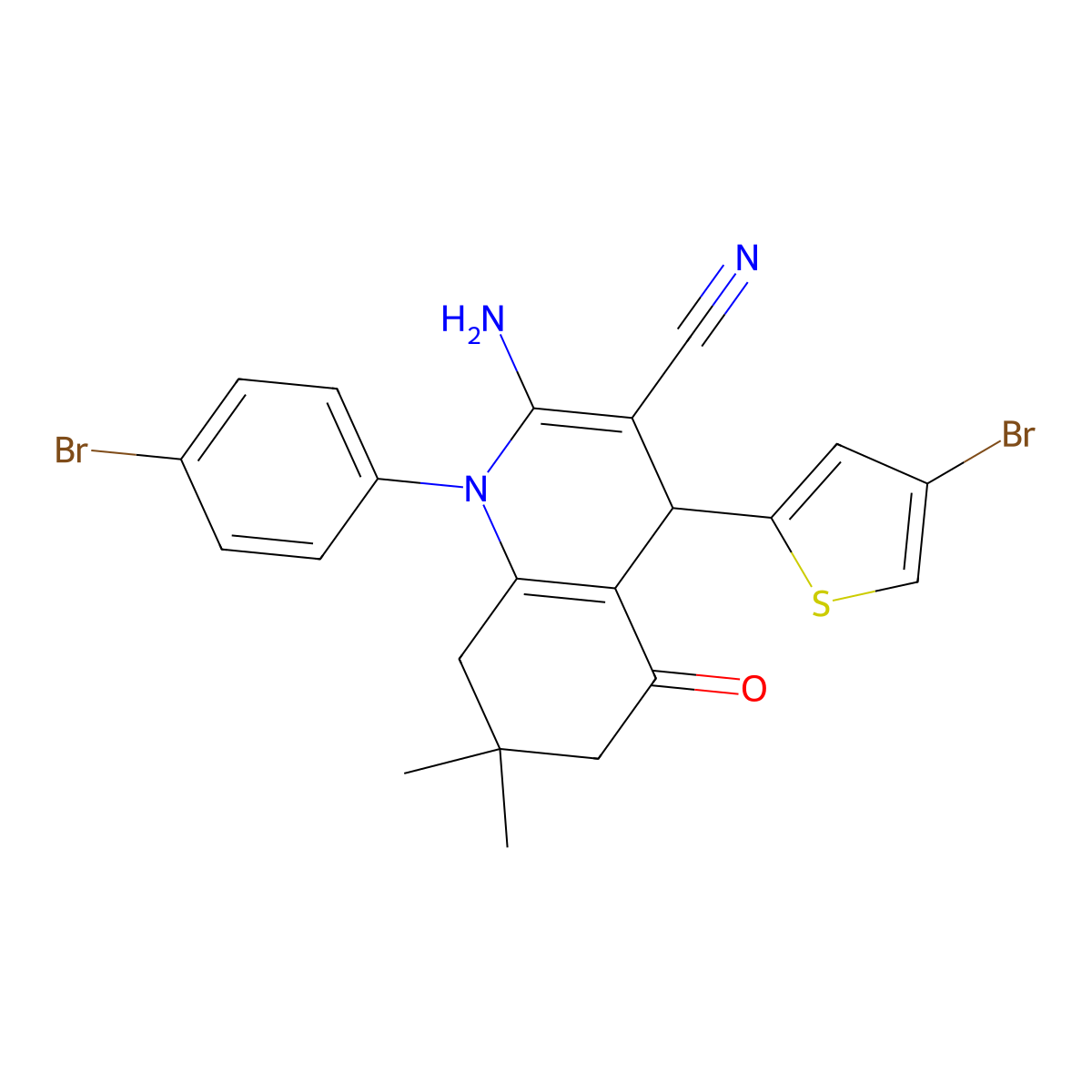 2-Amino-1-(4-bromophenyl)-4-(4-bromo-2-thienyl)-7,7-dimethyl-5-oxo-1,4,5,6,7,8-hexahydro-3-quinolinecarbonitrile molecular structure, CAS 311316-59-3
