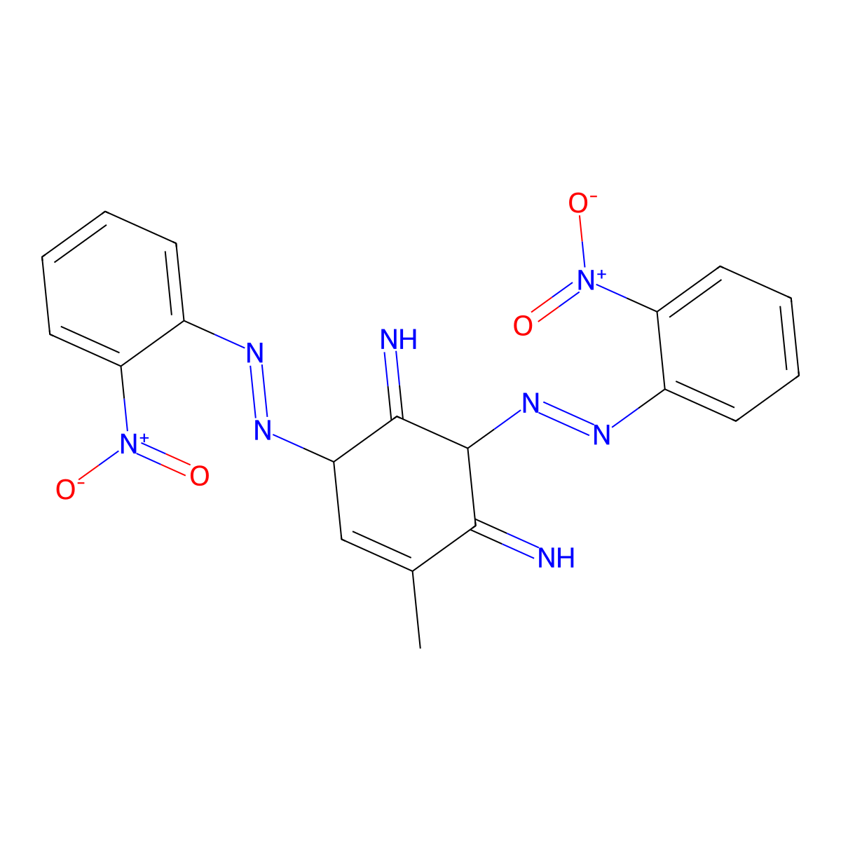 4-methyl-2,6-bis[(E)-(2-nitrophenyl)diazenyl]cyclohex-4-ene-1,3-diimine molecular structure, CAS 311317-24-5