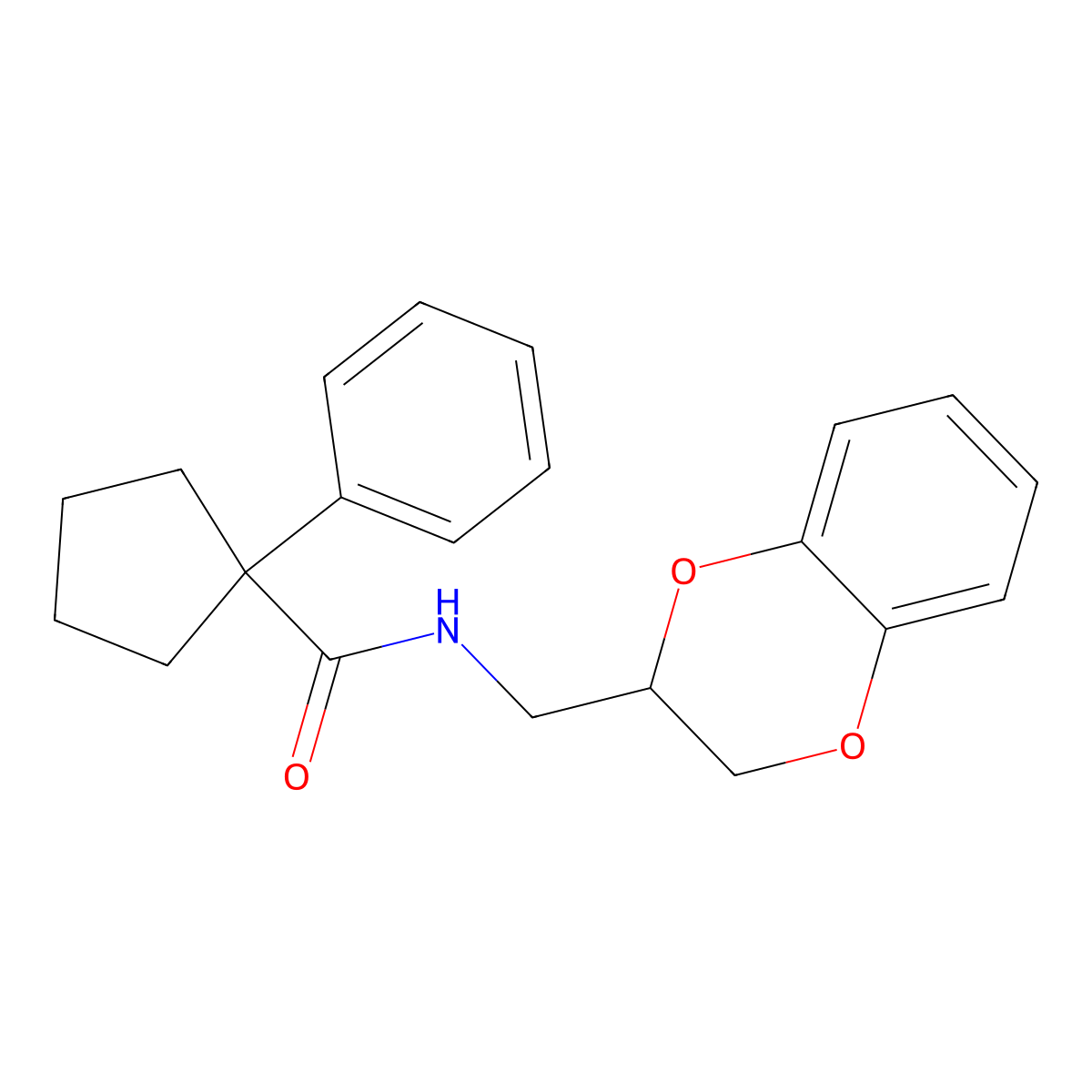 N-(2,3-dihydro-1,4-benzodioxin-2-ylmethyl)-1-phenylcyclopentanecarboxamide molecular structure, CAS 311317-46-1