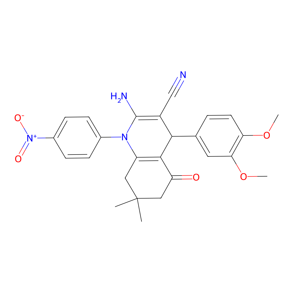 2-Amino-4-(3,4-dimethoxyphenyl)-7,7-dimethyl-1-(4-nitrophenyl)-5-oxo-1,4,5,6,7,8-hexahydro-3-quinolinecarbonitrile molecular structure, CAS 311317-65-4