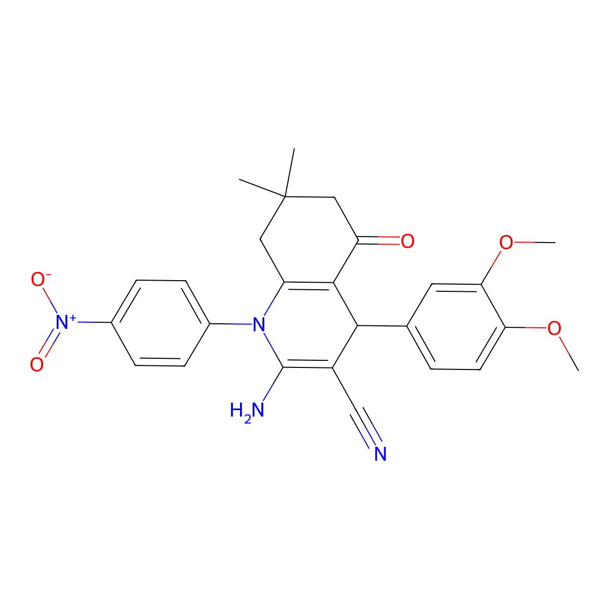 2-Amino-4-(3,4-dimethoxyphenyl)-7,7-dimethyl-1-(4-nitrophenyl)-5-oxo-1,4,5,6,7,8-hexahydro-3-quinolinecarbonitrile molecular structure, CAS 311317-65-4